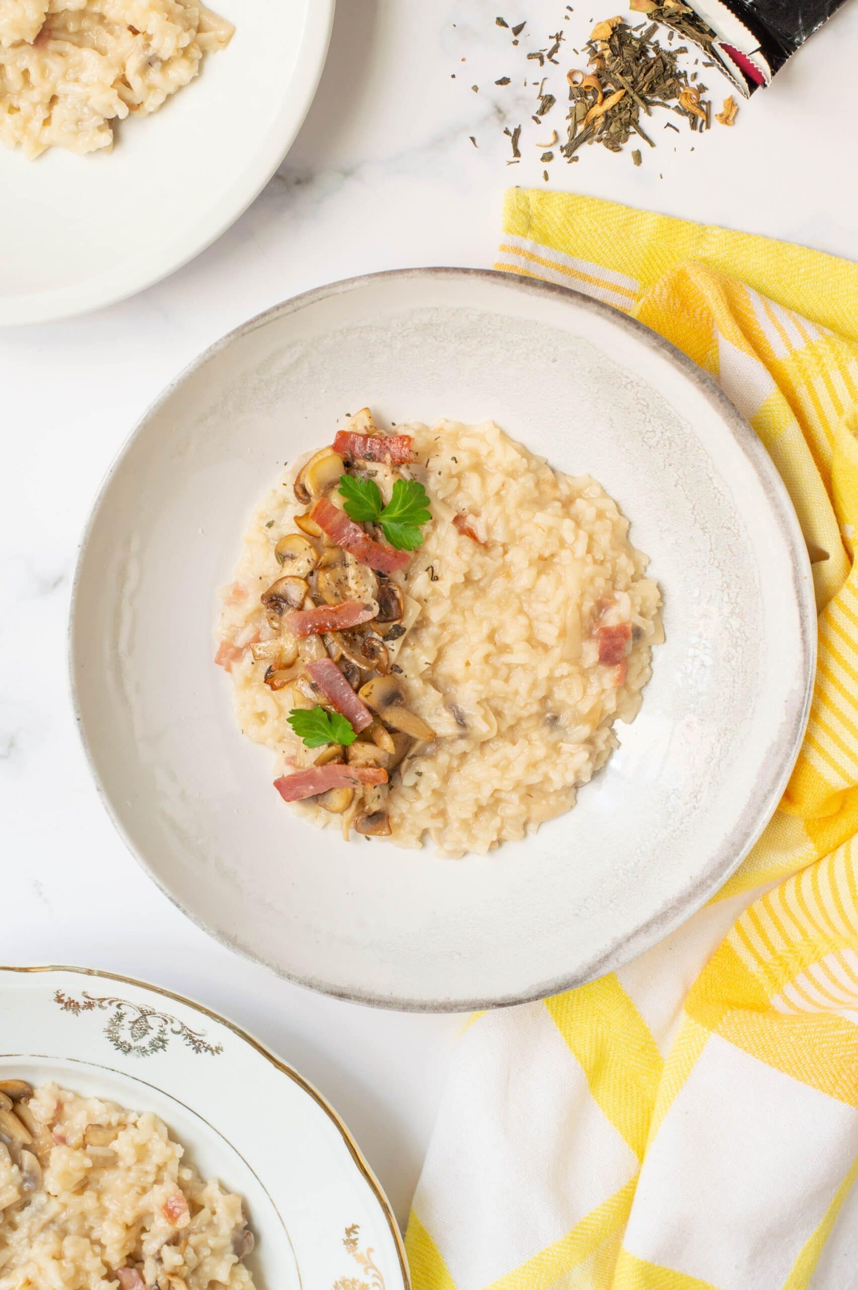 Risotto de champiñones con panceta