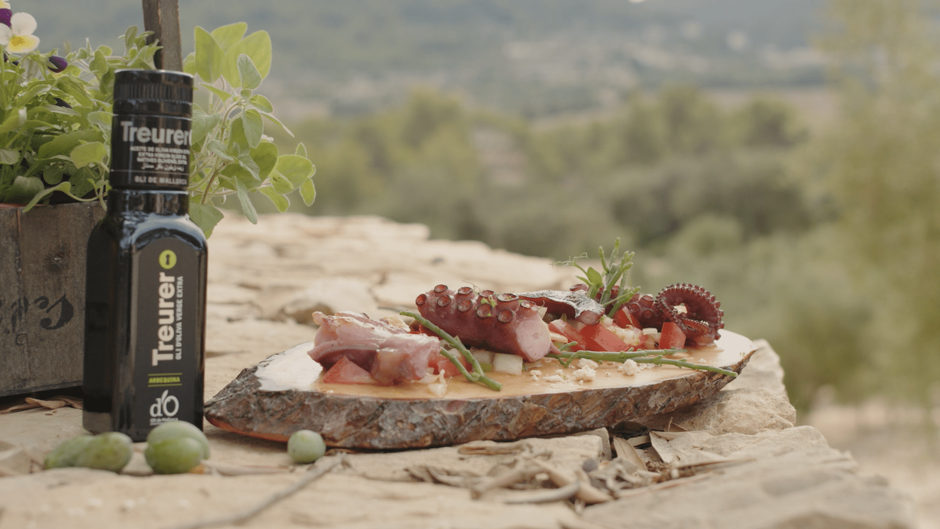 Trampó with octopus and extra virgin olive oil powder